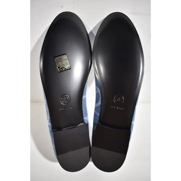 Chanel 23B Printed Denim Blue White CC Logo Bow Tie Ballet Ballerina Flat 42 - Picture 12 of 12